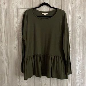 LOFT Plus Long Sleeve Peplum Tee Olive